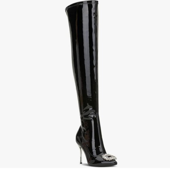 INC Womens Romina Patent Metallic Pointed Toe Thigh-High Boots Shoes NBW - Picture 1 of 3